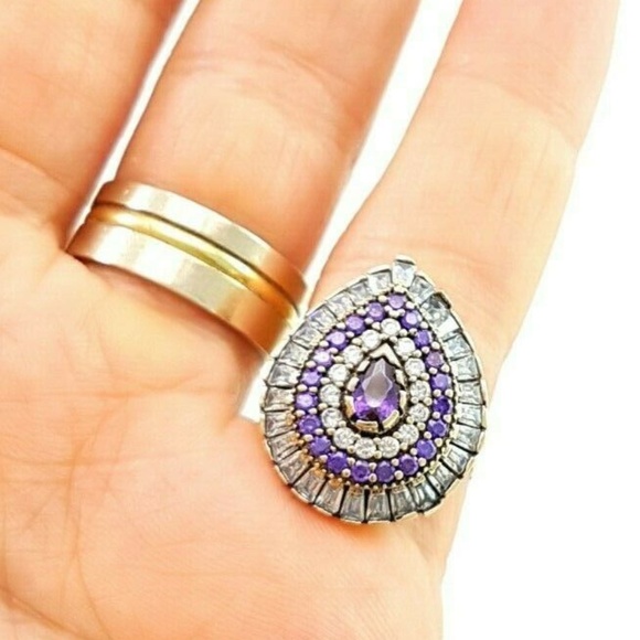 Turkish Amethyst .925 Sterling Silver Ring SZ 8.5 - Picture 3 of 6